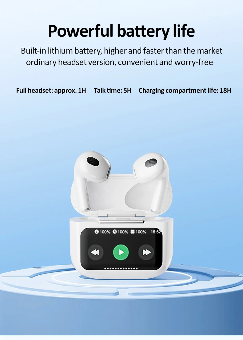 A9 Pro Earbuds Wireless Earphones ANC ENC TWS Earbuds with LCD Smart Touch Screen Waterproof T12 In-Ear Headphones for Gaming