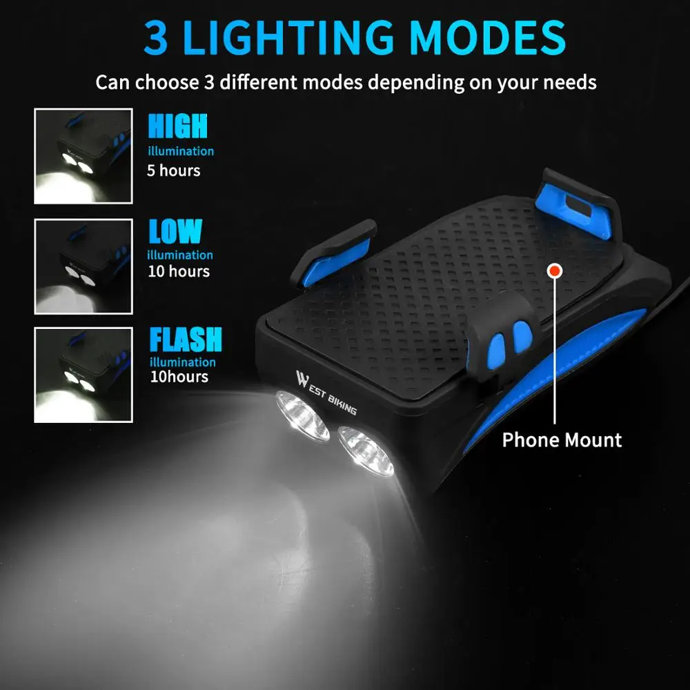 LINISME LED Fahrradlicht Set Mit Powerbank - 4000mAh, Hupe & Handyhalterung