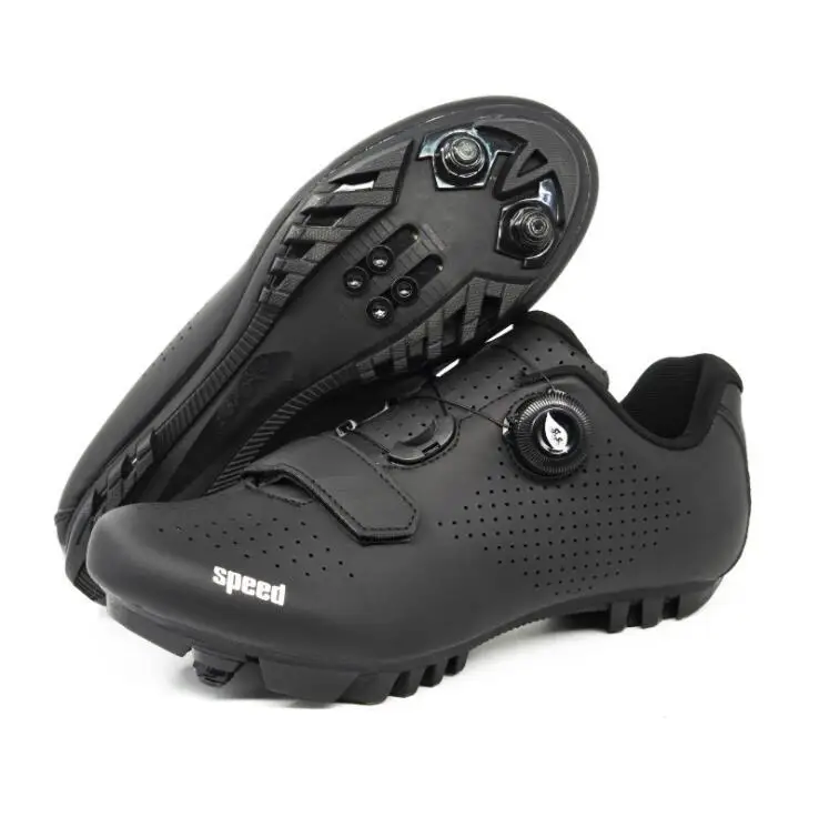Pure Black Anti-Slip Men's Cycling Sports Shoes Hard-Soled Wear-Resistant for Autumn Winter Spring Summer Mountain Road Bike