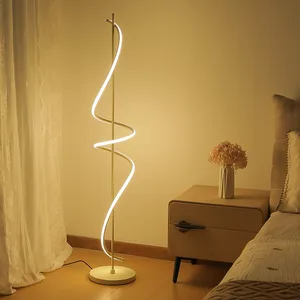 JACKSUN Modern Black Line Spiral LED Floor Lamp with Foot Switch 150cm 3 Colour Temperature Bedside Sofa Decor Lamp