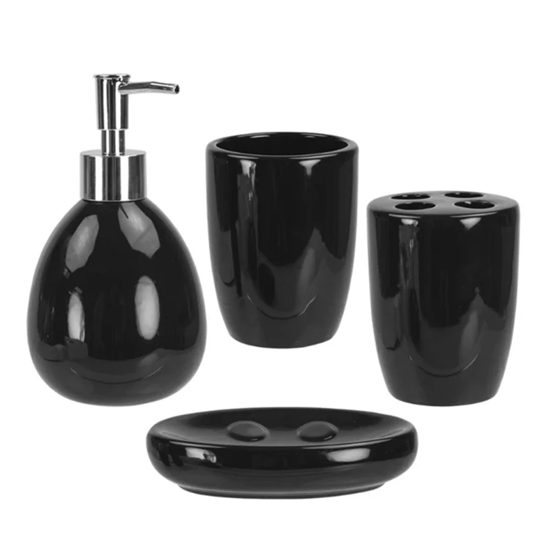 White Marbling Cylinder Soap Dispenser Soap Dish Toothbrush Holder