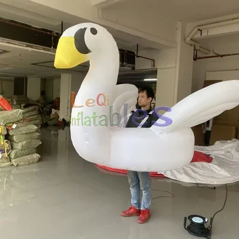 Led Lighting Inflatable White Swan Costume Moving Blow up Swan Costume for Parade Event