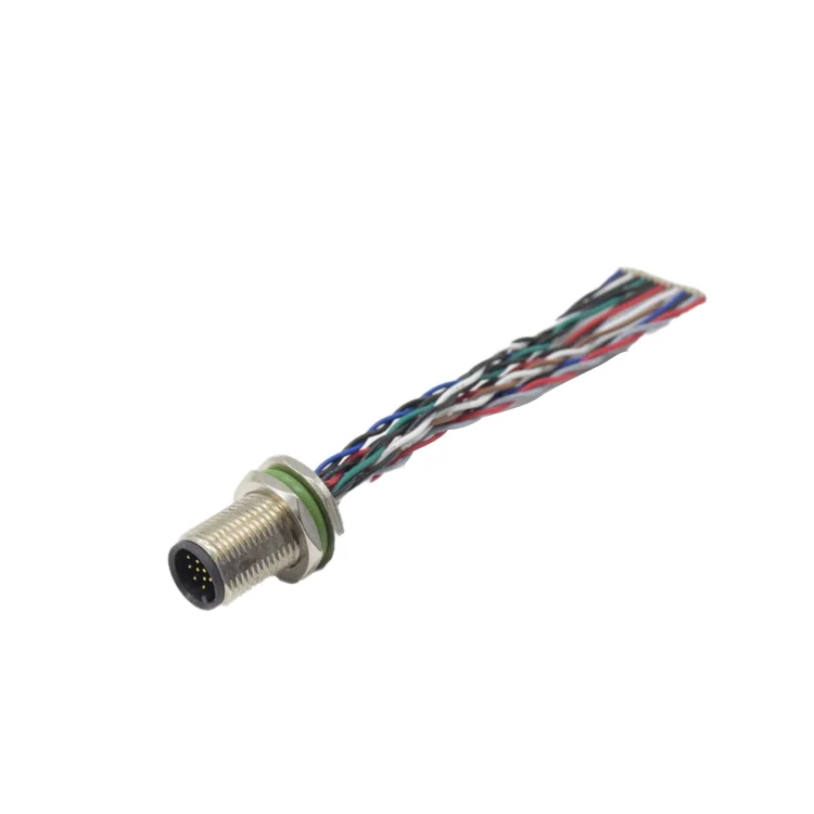 M12 Connector 17 Pin A code Front Fastened Male Socket Wire M12*l.0 To Terminal Connector For Power Panel Mount Connector