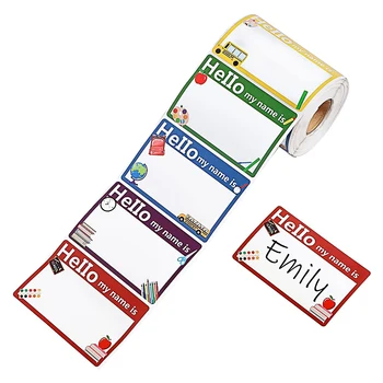 Waterproof Removable Adhesive Vinyl Custom Roll Colorful Printing Name Tag Label Hello My Name Is Sticker For Kids