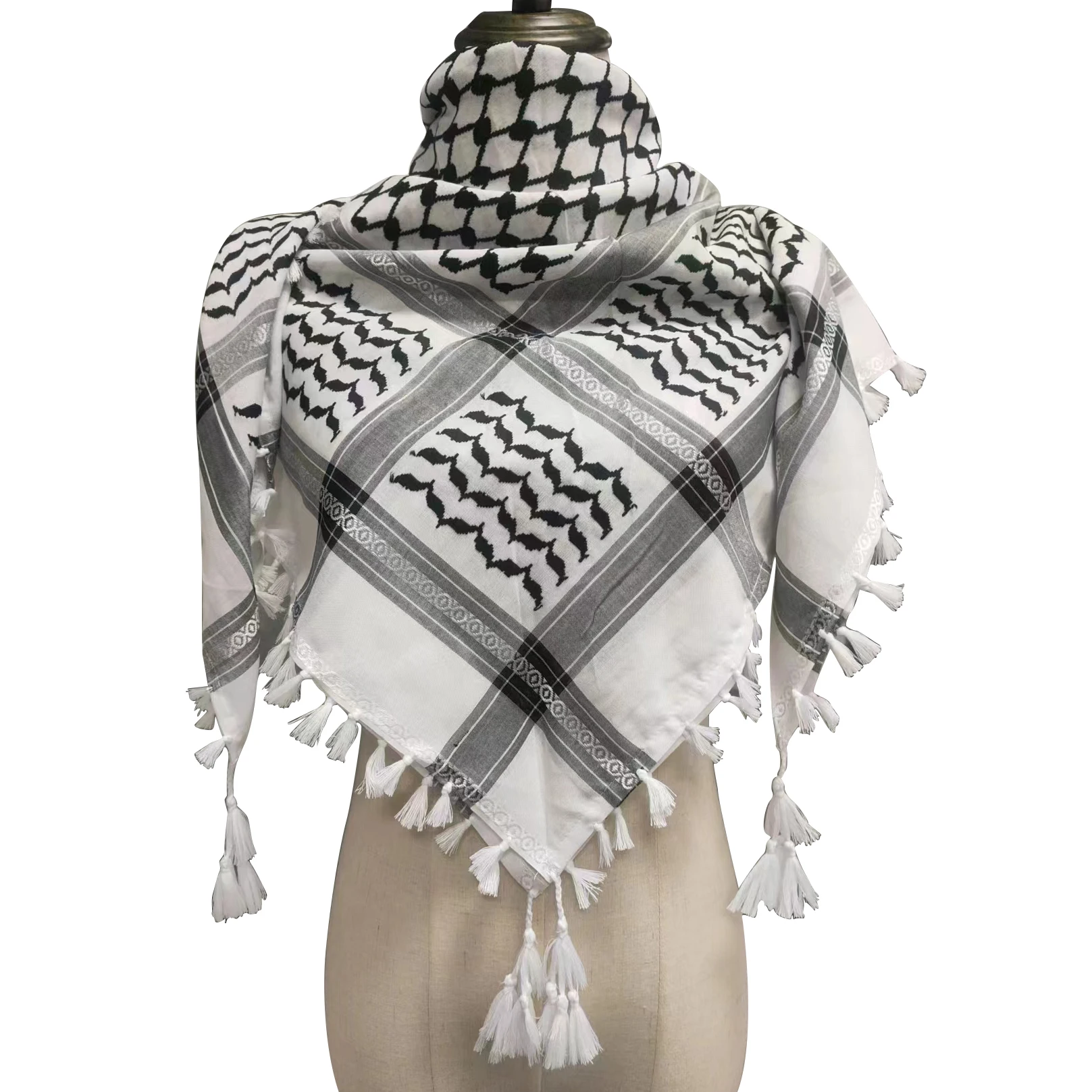Baru pria Shemagh woven Keffiyeh syal Arab Palestina hitam di Putih Kufiya  Arafat Tok merek asli katun Unisex syal selendang