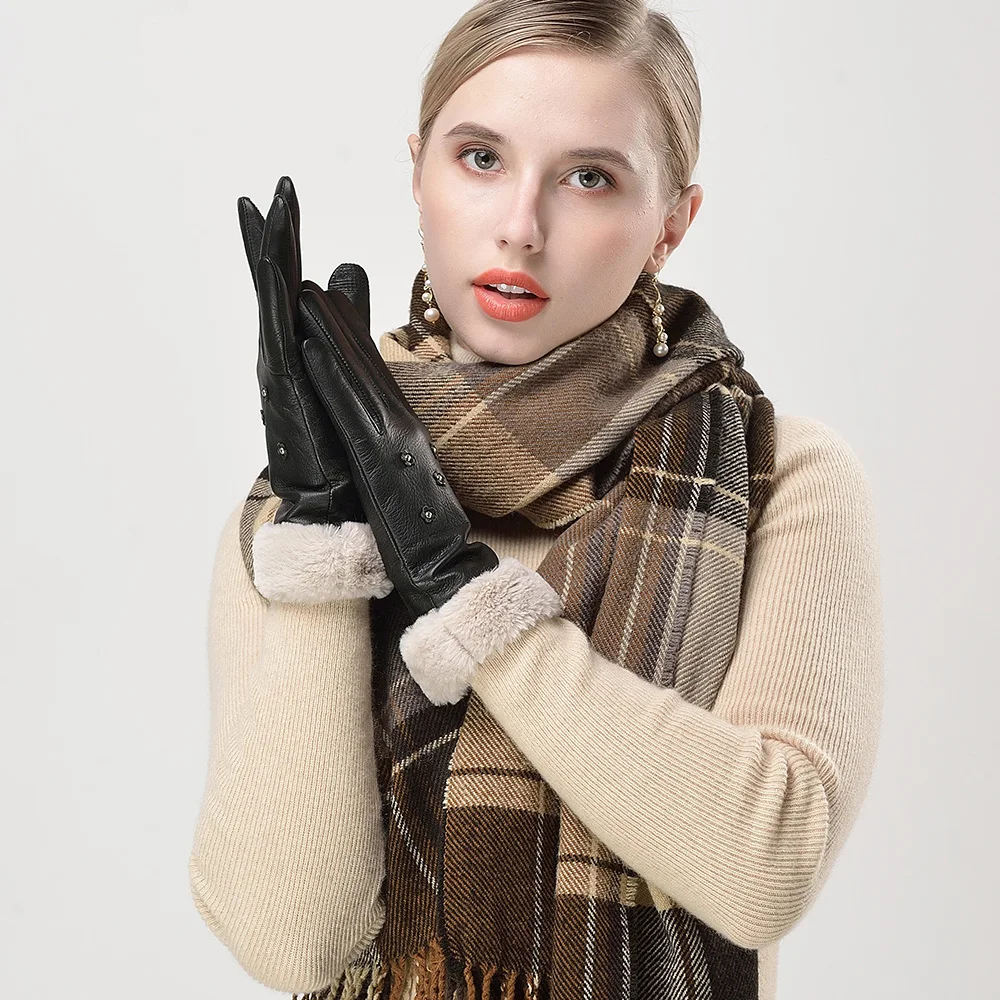 Kulanyane World хорошо известный бренд поставщик кожаные зимние перчатки черные меховые