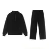 Black Half Zip Straight Leg Pants Set