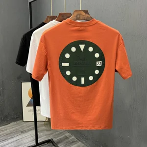 Wholesale Large Size Men's 230g Cotton Short Sleeve T-shirt Solid Fog Pattern Embroidered Technique Loose Fit Printed Design