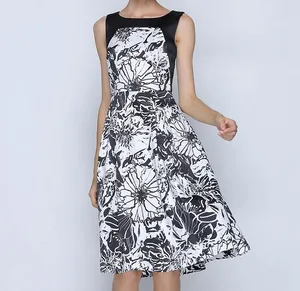Fashion Plus-size Women's Summer Digital Printing High-end ELEGANT Floral Sleeveless Puffy Evening Daily Wear Swing Midi Dress