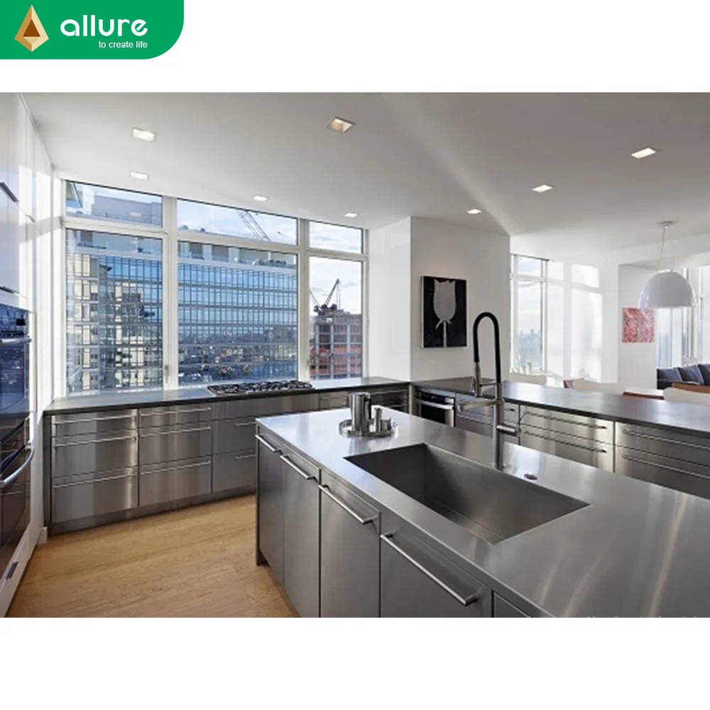 Allure Waterproof Engineering Cupboards Furniture Metallic Kitchen Cabinet For Sale