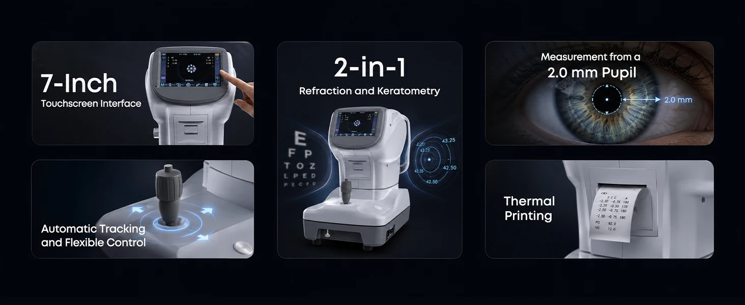 Auto Refractometer with Keratometer Automatic Refraction and Corneal Measurement Device for Optometry