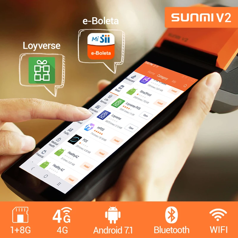 SUNMI V2 Touch Screen Payment Point of Sales Android All in One Mobile Pos Printer Software Terminal Pos Systems for Sale