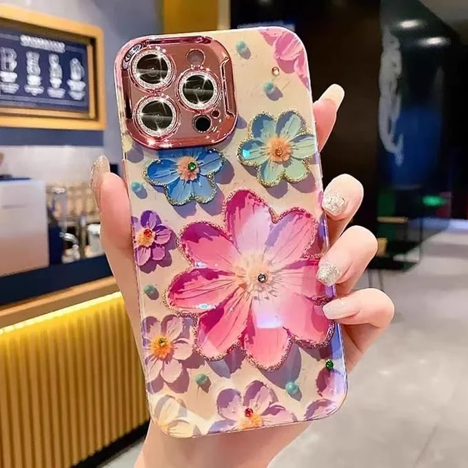 Laudtec Cute Flower Floral Curly Wave Aesthetic Design Case for iPhone 16 pro max Cartoon Pattern Shockproof PU Leather Case