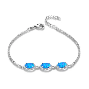 Woman Adjustable Rhodium Plated Opal Tennis Bracelet Fashion Jewelry 925 Sterling Silver Gemstone Bracelets
