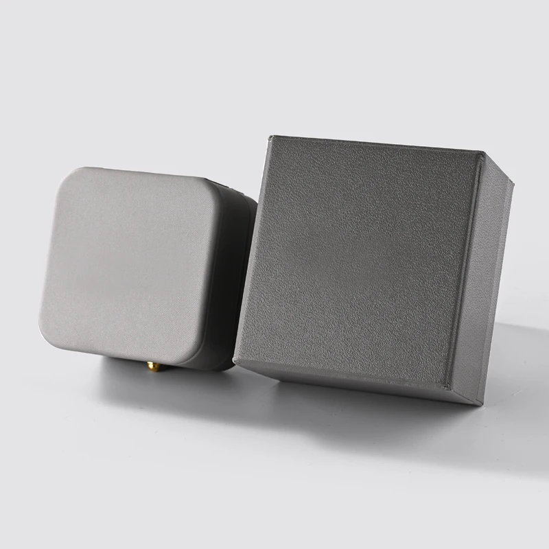 FANXI Custom logo Grey Leather Jewelry Box Ring Earrings Pendant Necklace Box Jewelry Packaging Velvet