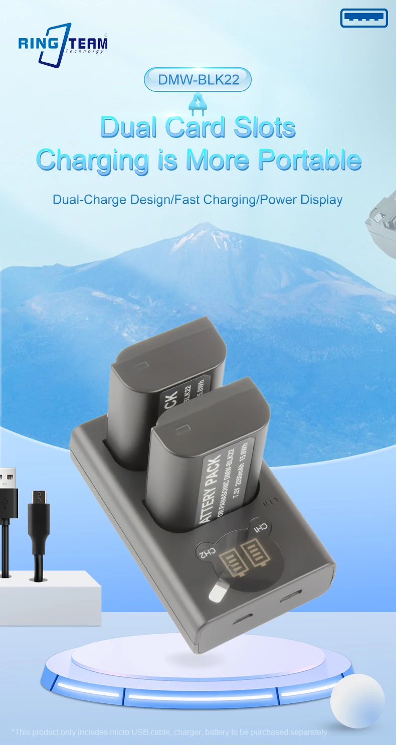 Smart LCD Display 2-Channel DMW-BLK22 Battery Dual Fast Charger for LUMIX DC-S5 S5K DC-S5 Cameras details