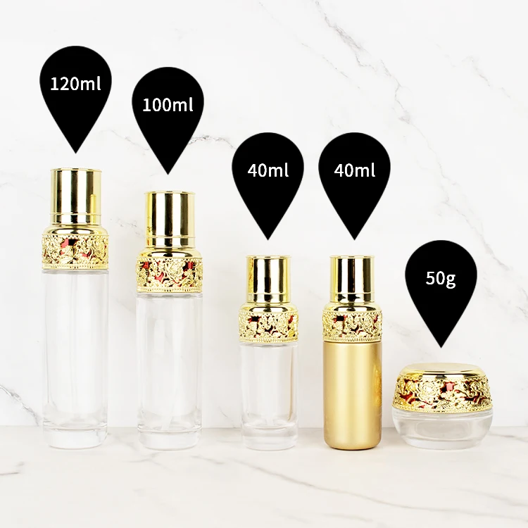 Cosmetic glass bottle set skincare cosmetic packaging container with Luxury 30g 50g 40ml 120ml 150ml glass bottle serum manufacture