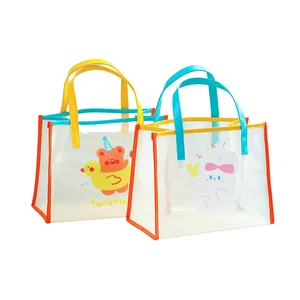 Wholesale Korean Style Carton Jelly Candy Handbags Large Capacity Transparent PVC Tote Bag for Summer Waterproof Beach Bag