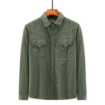 Men's High Quality Slim Fit Autumn Nylon Work Shirt Custom Logo Style with Muscle Pattern Classic XL Sizes Available