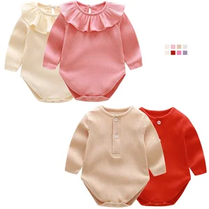 Newborn Cute Baby Clothing Cotton Long Sleeve Ruffled Jumpsuit Climbing Clothes Organic Romper Set