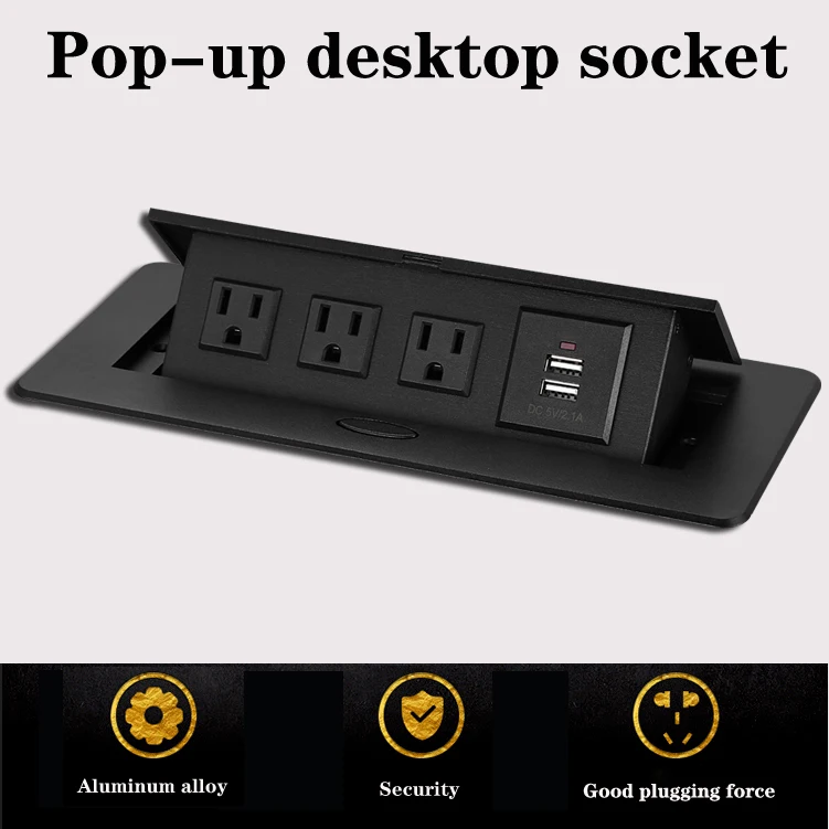 Inset hidden American standard power socket 2.1 USB charging jack Black American standard pop-up conference table desktop socket