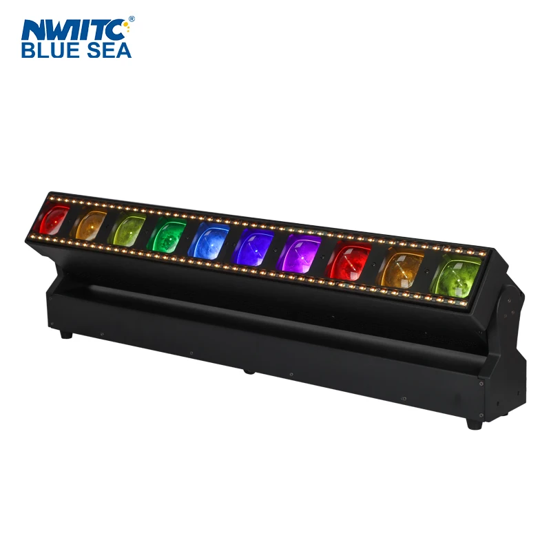 Rotating Colorful Party Moving 10x60W LED Pixel Tube Bar Light for Disco Stage Gig Band Wedding with Strobe Effect Fixture