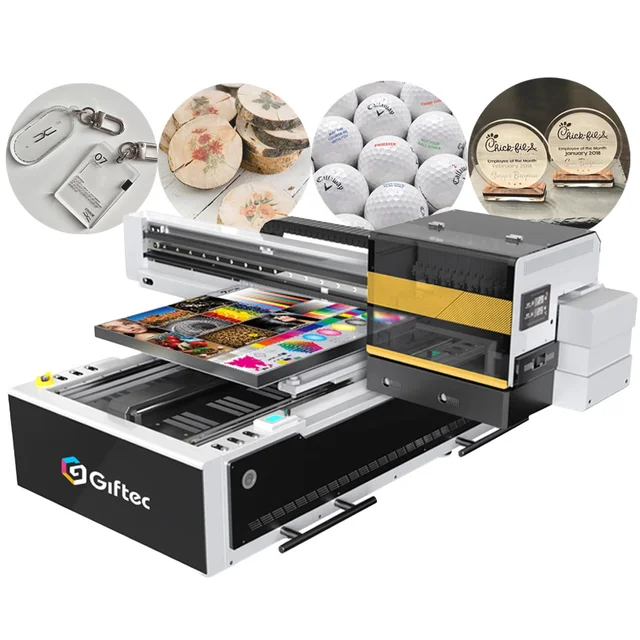 Giftec 90x60cm 2 in 1 Acrylic Metal Wood Ceramic uvdtf and Flatbed Printer A1 6090 printing machine Digital UV inkjet printers