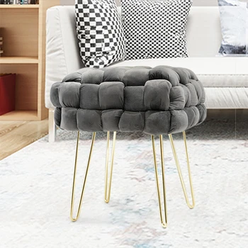 Custom Home Furniture French Storage Chair Dressing Stool Cube Foot Stool With Metal Legs and Coffee Table