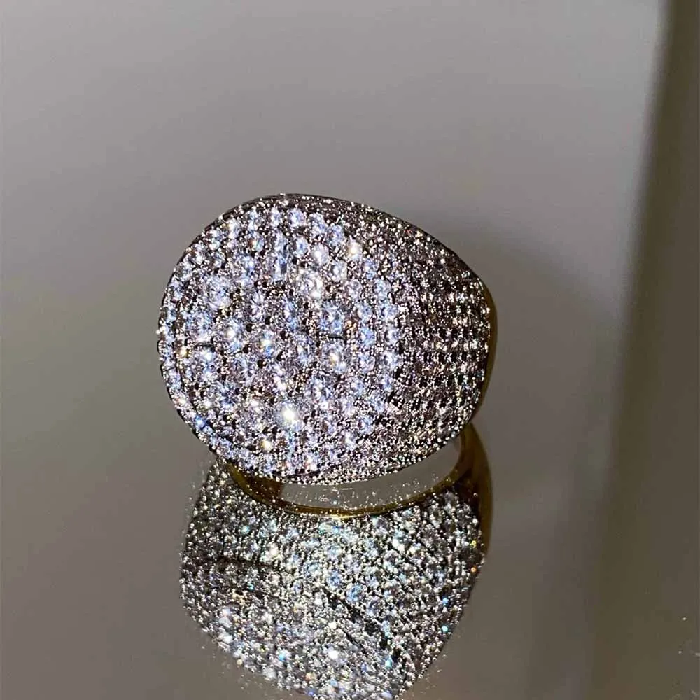 Men's Ice Out Ring 14K Gold Zircon Ring Designer Big Ring For Mens