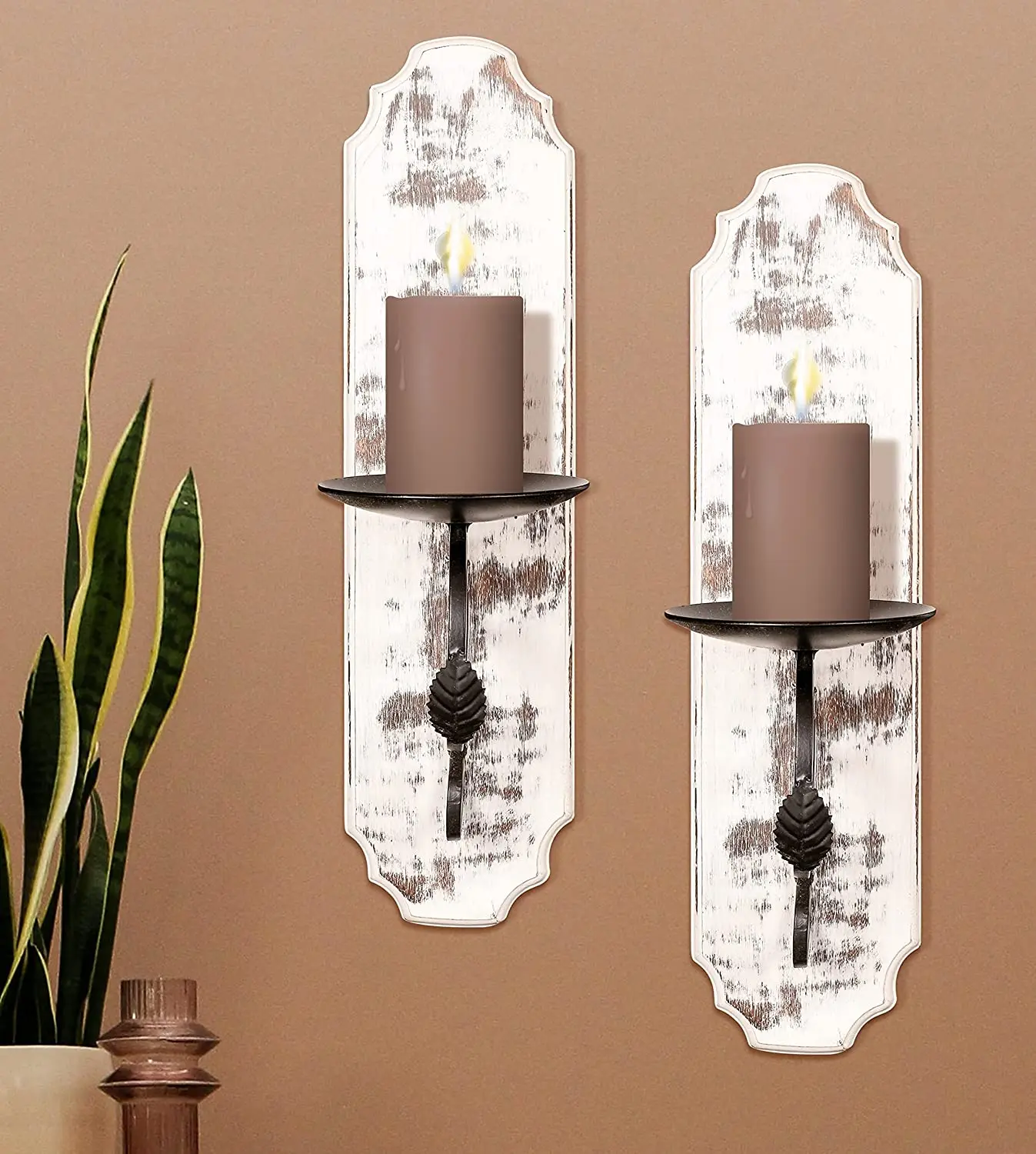 Hanging Farmhouse Decor Wood Wall Mounted Pillar Candle Sconce Wall
