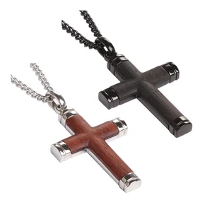 Jesus Crucifix Men's Cross Pendants Wood Fine Fashion Jewelry Necklace Mens Necklace Stainless Steel Necklace Custom Pendant Men