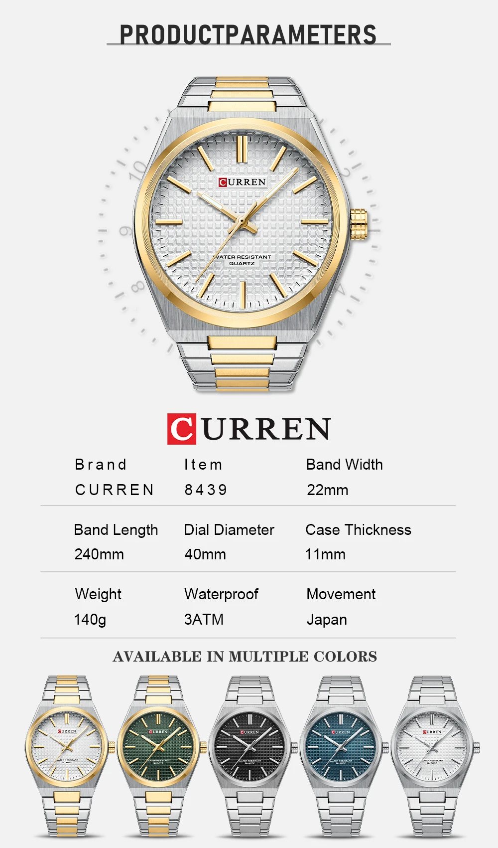 CURREN Quartz Men Watch Top Brand Luxury Business Cool Waterproof Male Clock Sport Stainless Steel Wristwatch Gift 8439