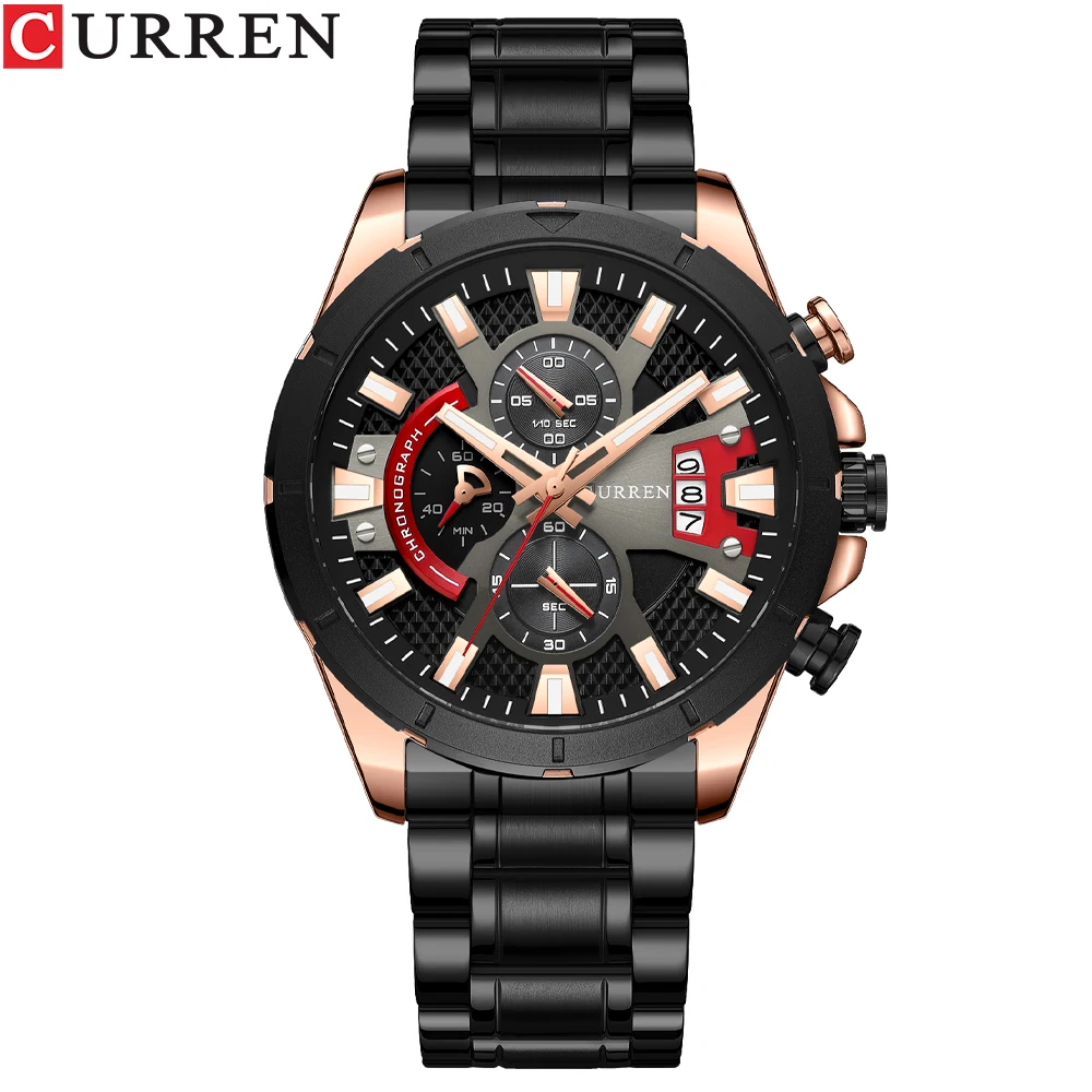 CURREN Quartz Watches 8401 Luxury Customize Logo Wristwatches Men Casual Luminous Watch Stainless Steel Band Chronograph Clock