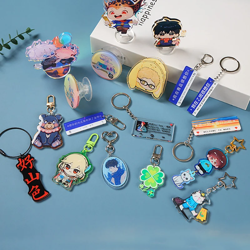 Custom Logo Printed Transparent Acrylic Keychain Make Your Own Clear Charm Epoxy Holographic Resin Acrylic Keyring