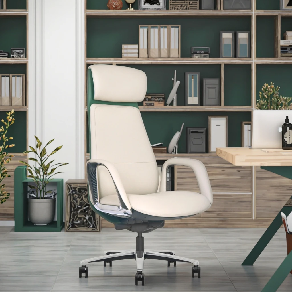 Deluxe Leather Executive Throne Polished Aluminum Arms Dual Layer Sponge Telescopic Height Adjustment 4