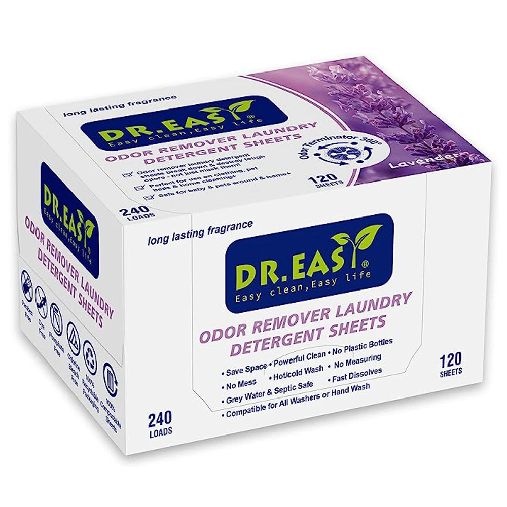 120 Sheets Factory Price Wholesale Lavender Laundry Detergent Sheets Eco-Friendly Hypoallergenic Safe for Sensitive Skin