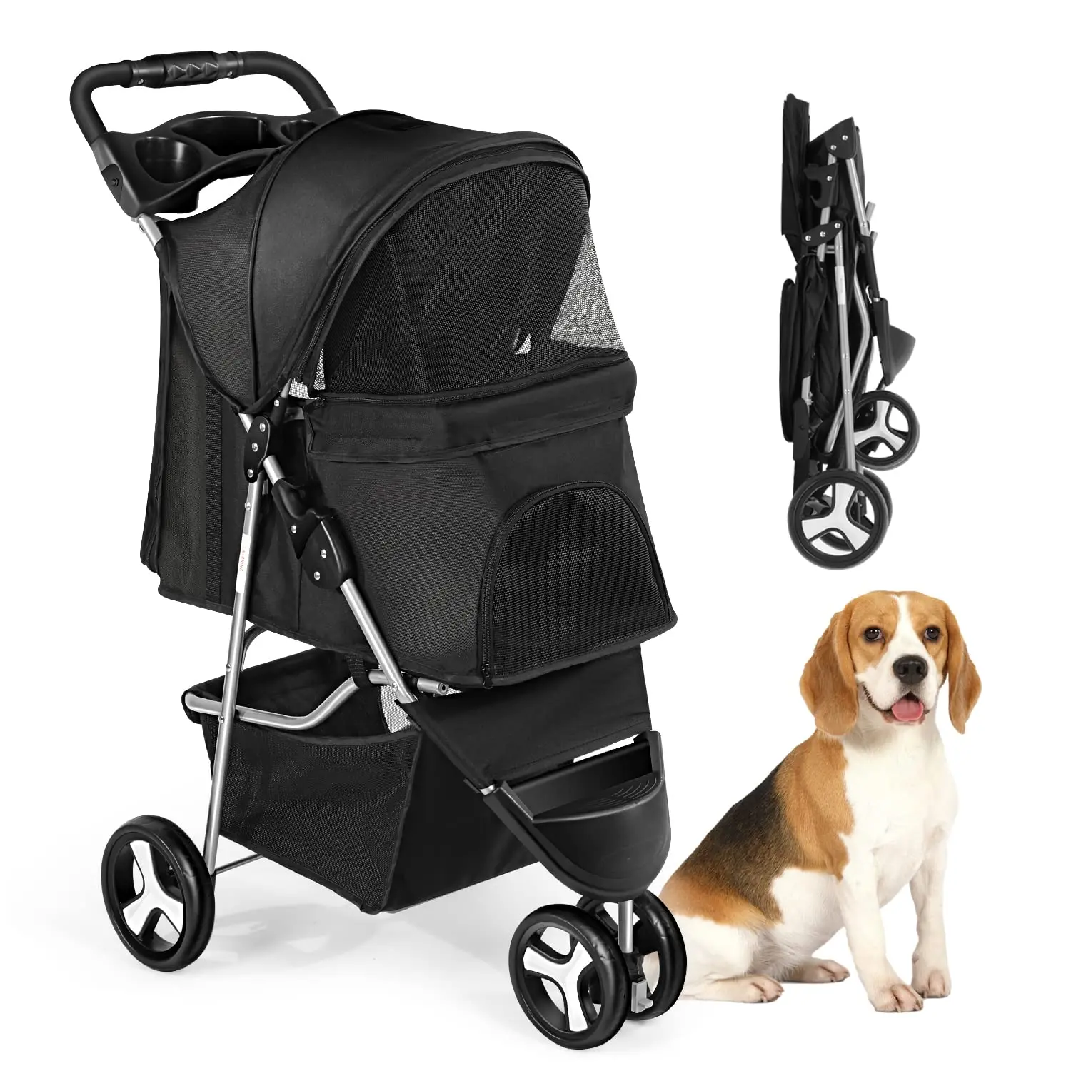 Source 4 Wheel Luxury Dog Stroller for Small and Medium Dogs with Cup  Holders on m.