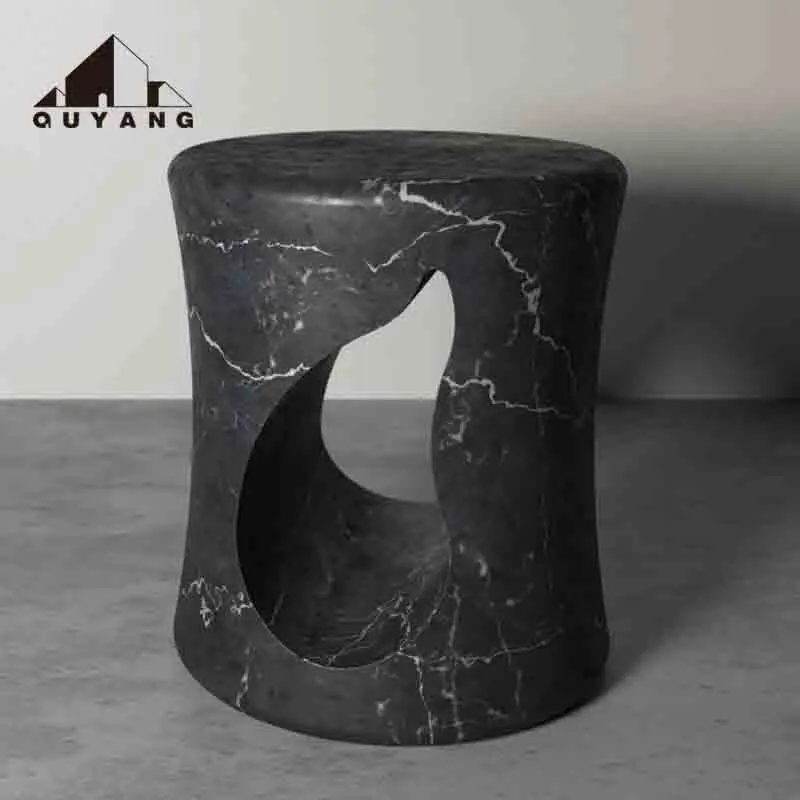 QUYANG Custom Modern Furniture Home Decoration Living Room Side Table Natural Marble Plinth Bench Stone Stool Seat