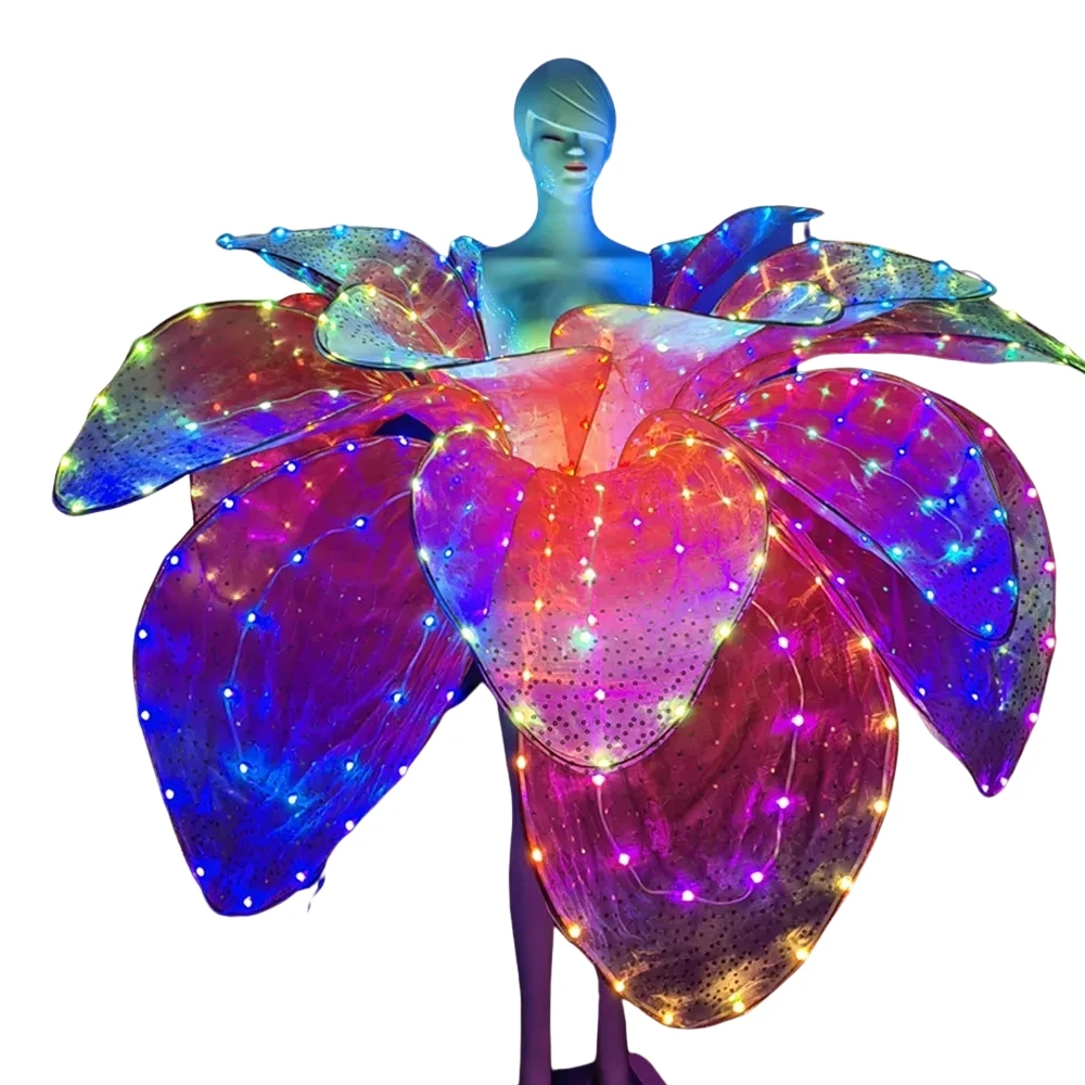 Full Color LED Petal Skirt Blossom Long Dress for Adults Colorful Flower Opening Dance Performance Big Swing Modern Dress