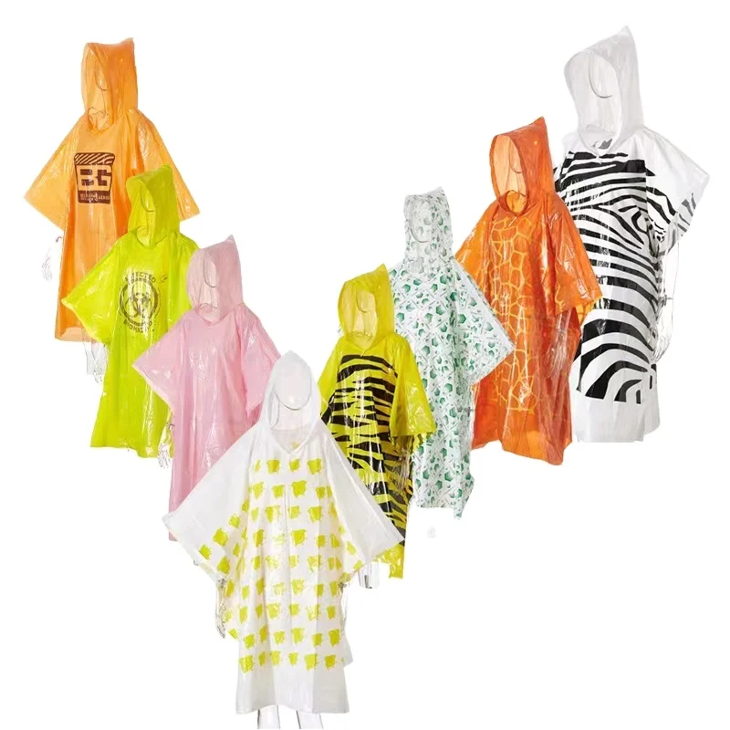 Плащ-дождевик из полиэтилена с модным принтом и логотипом на заказ, большая накидка-пончо от дождя, водонепроницаемая, для велосипедов и кемпинга