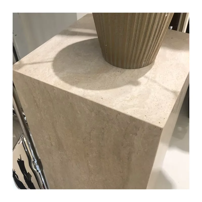 product modern hotel brand store  home decorative travertine table square natural travertine edge elegant marbl side table-1