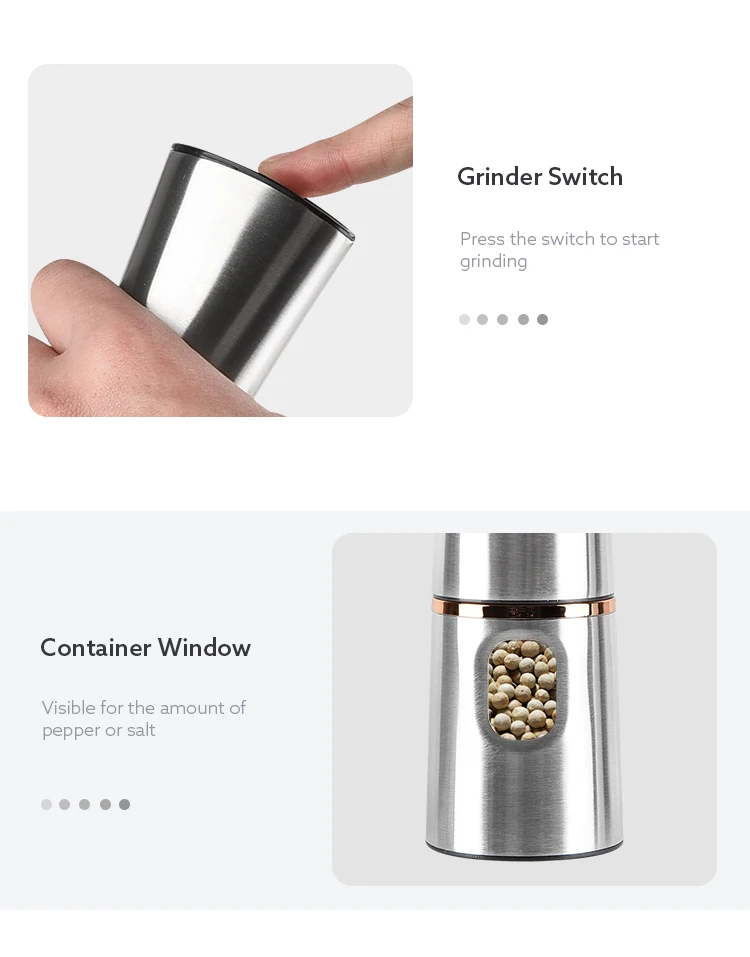 New Design Electric Battery Operated Ceramic Salt and Pepper Grinder Stainless Steel Electric Mills