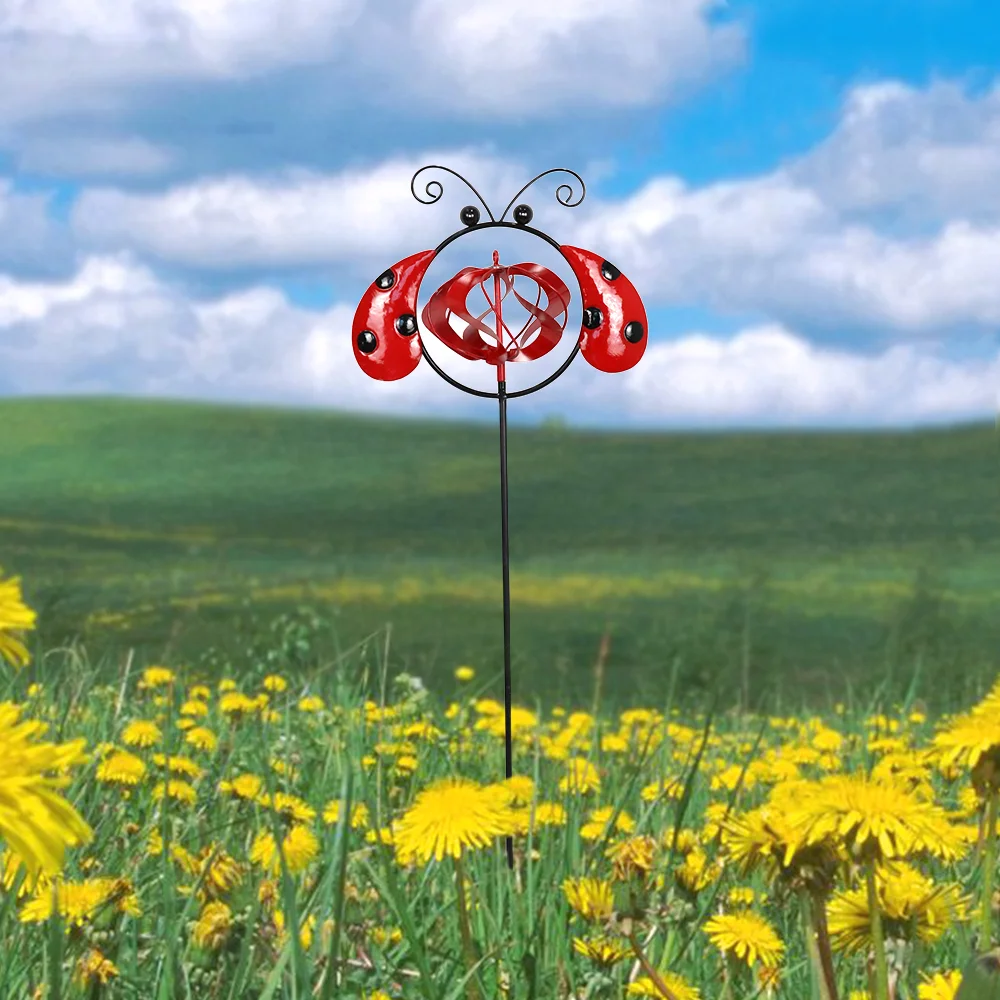 Outdoor Metal Art Funny Beetle Wind Spinner  Stake