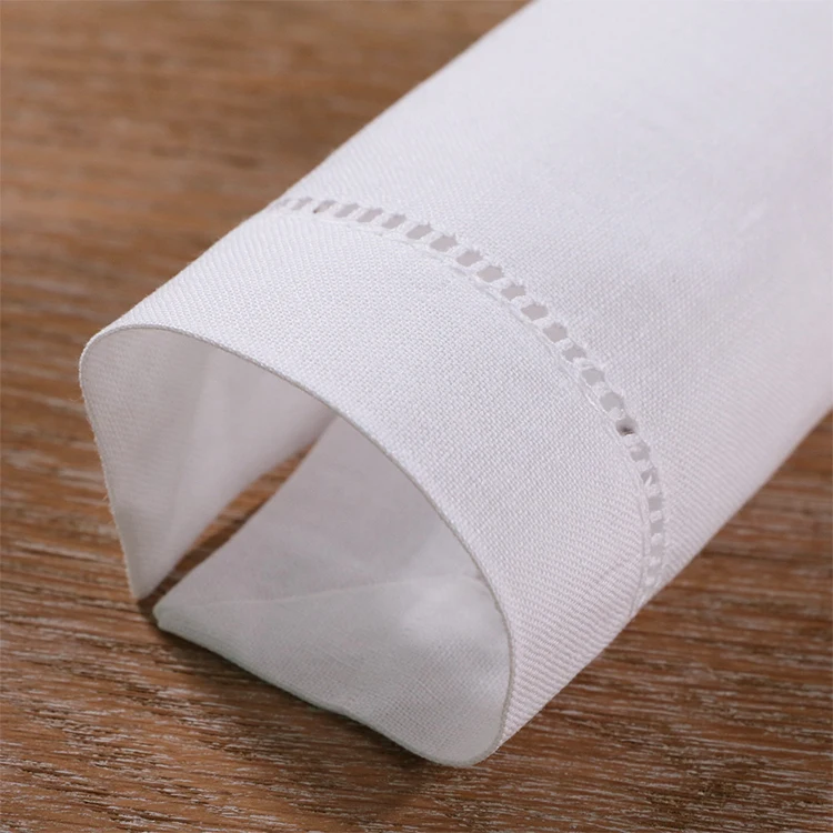 Hemstitch Patterned Embroidered Linen Cocktail Napkins Monogrammed