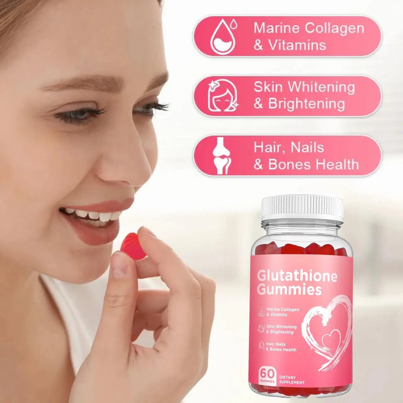 OEM Private Label Gluta Skin Gummies Whitening Glow Brightening Acne Marks Light Spot Collagen Adults