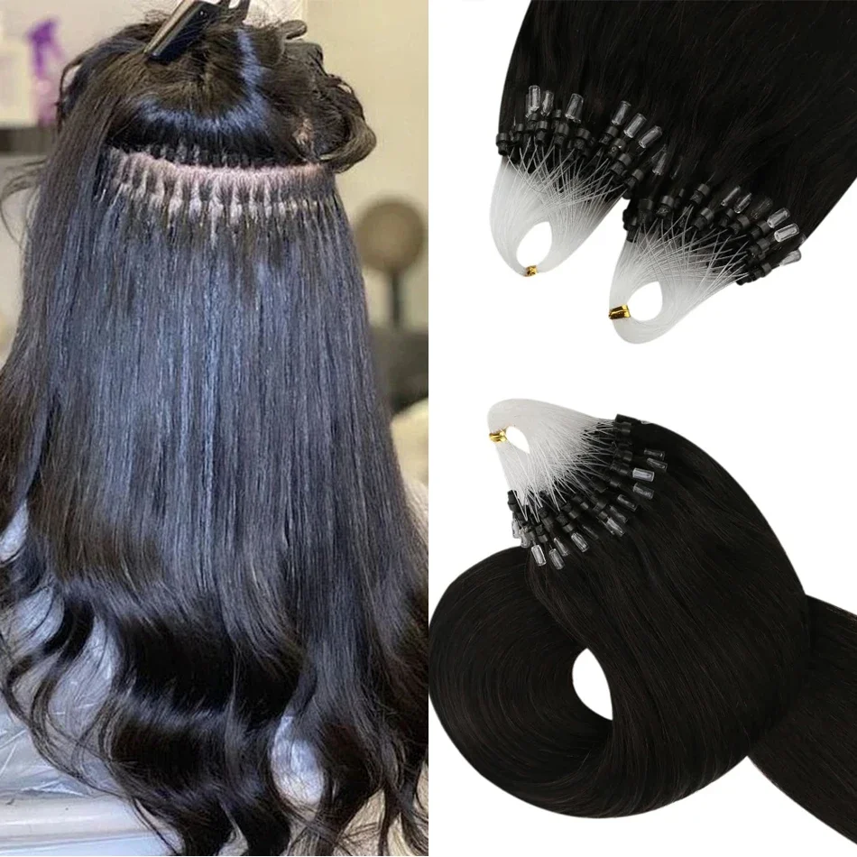 Extension per capelli umani con micro loop lisci, linea di pesce, extension per capelli veri con micro link, brasiliane, naturali, di alta qualità_voghion.com