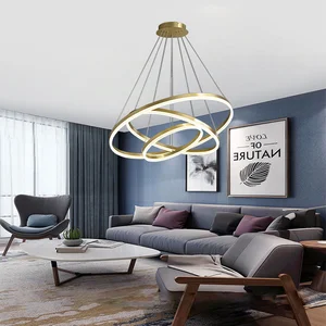 JACKSUN Luxury Villa Living Room Loft-Style Staircase Three Rings Chandelier Loft-Style Apartment Dining Room Lighting