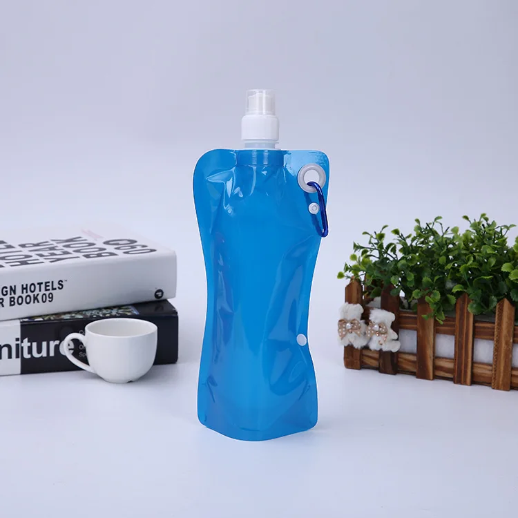 Custom Logo Collapsible Sport Pouch with Carabiner BPA-Free 400ml PET Travel Water Bag Direct Drinking for Children preview 3