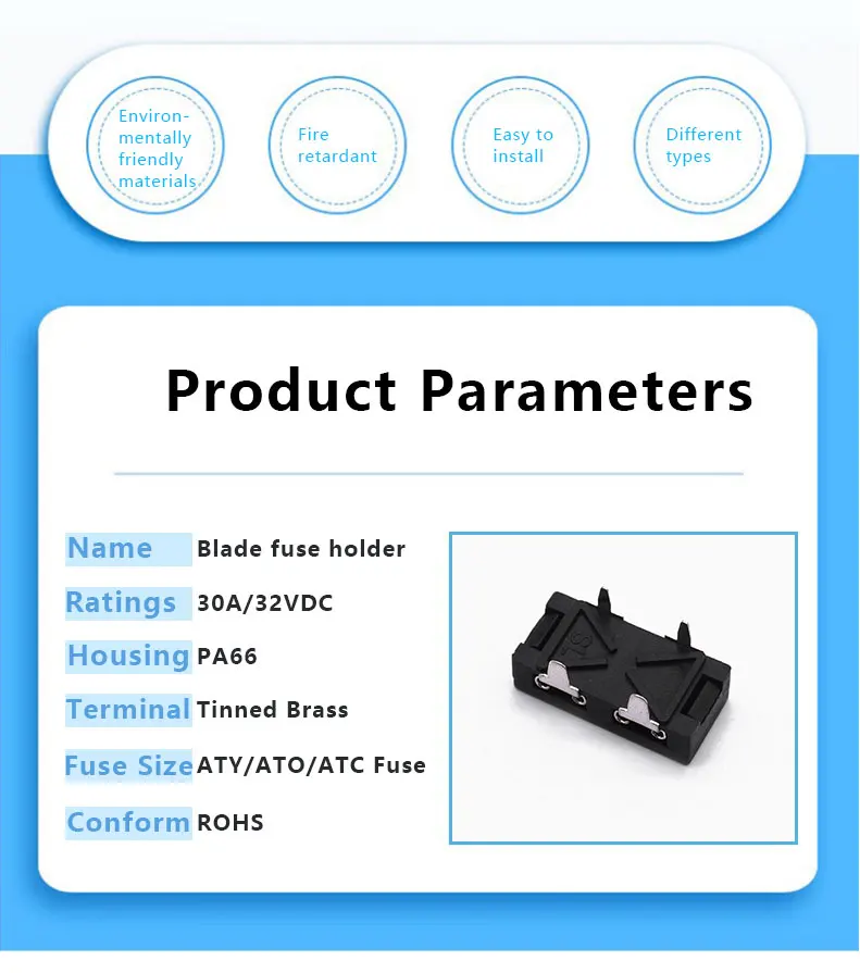 30A Max Current Brass Terminal PCB Mount Blade Fuse Holder for Automotive Applications