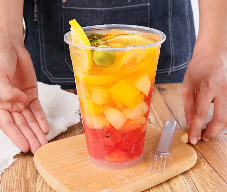 Custom PP injection Boba Cups For Fruit Juice Disposable Cups With lid 1000ml 32oz large capacity supplier